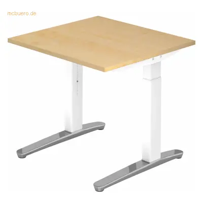 Mcbuero.de Schreibtisch C-Fuß 80x80cm Ahorn/Weiß-Alu poliert