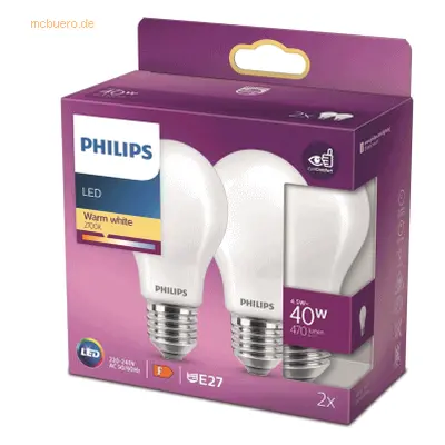 Signify Philips LED classic Lampe 40W E27 Warmweiß 470lm matt 2erPack