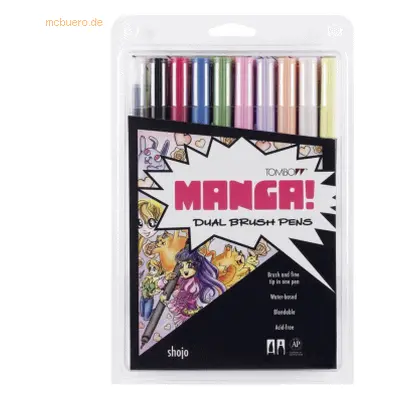 Tombow Dual-Fasermaler ABT mit Rundspitze/Pinselspitze 10 Stifte Manga