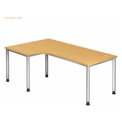 Mcbuero.de Schreibtisch 4-Fuß-rund 200x120cm 90 Grad Buche/Silber