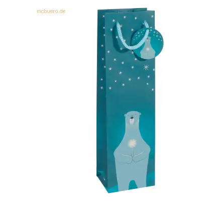 5 x Sigel Geschenktasche Bottle Polar bear with candle 100x350x80mm