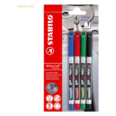 10 x Stabilo Permanent-Marker Write-4-all Fein 0,7mm (F) 4 Farben VE=4