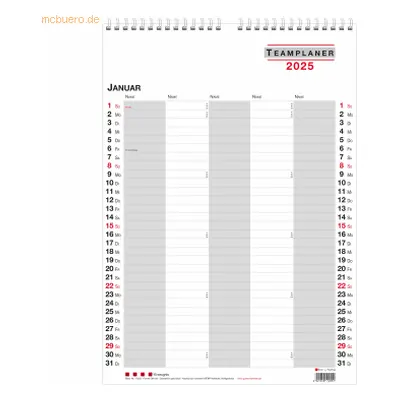 Güss Teamplaner 29,7x42cm bis 5 Personen Kalendarium 2025