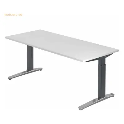 Mcbuero.de Schreibtisch C-Fuß 180x80cm Weiß/Graphit-Alu poliert