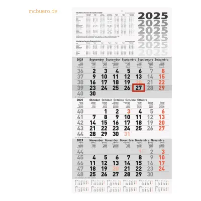 Brunnen 3-Monatskalender Wandkalender 30x58cm einteilig 2025