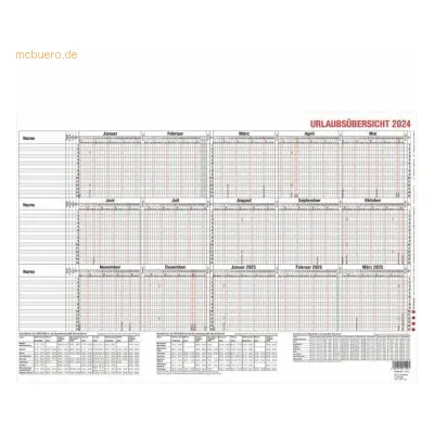 Güss Urlaubsübersicht 30x46cm für 15 Mitarbeiter Kalendarium 2025