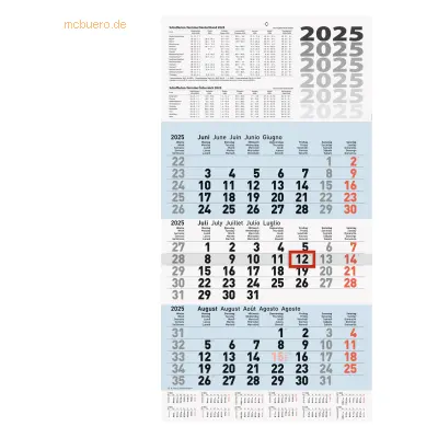 Brunnen 3-Monatskalender Wandkalender 30x56cm einteilig 2025