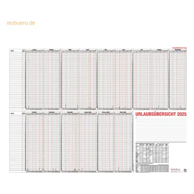 Güss Urlaubsübersicht 120x80cm für 60 Mitarbeiter Kalendarium 2025