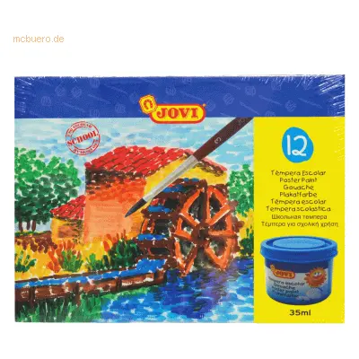 Jovi Plakatfarbe / Tempera Set Schule VE=12 Farben a 35ml + Pinsel