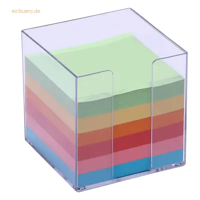 24 x M+M Zettelbox 9,5x9,5x9,5mm 700 Blatt farbiges Papier glasklar