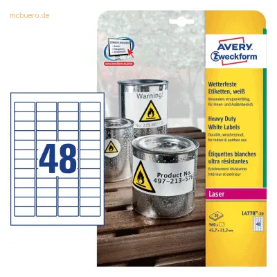 Avery Zweckform Etiketten Laser/Kopier wetterfest 45,7x21,2mm weiß VE=