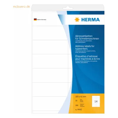 HERMA Adress-Etiketten 105x42mm auf A4-Blättern Ecken spitz VE=280 Stü