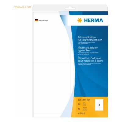 HERMA Adress-Etiketten 105x144mm auf A4-Blättern Ecken spitz VE=80 Stü