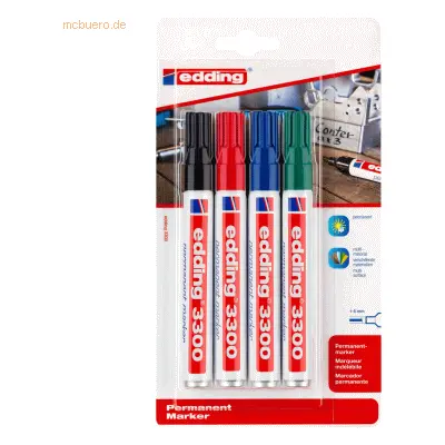 10 x Edding Permanentmarker edding 3300 nachfüllbar 1-5mm schwarz, rot