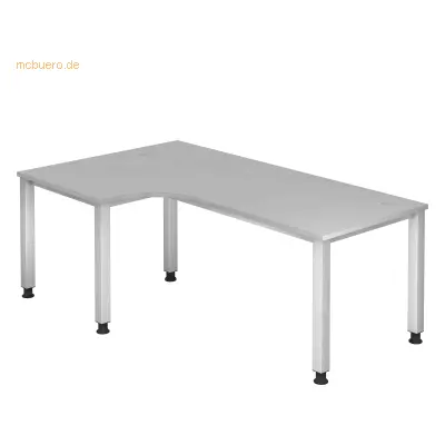 Mcbuero.de Schreibtisch 4-Fuß eckig 200x120cm 90 Grad Grau/Silber