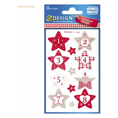 10 x Avery Zweckform Weihnachts-Etikett Sterne 1- 24 rot/grau/weiß 24