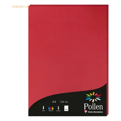 10 x Clairefontaine Papier Pollen A4 120g 50 Blatt kirschrot