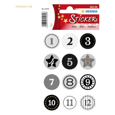 10 x HERMA Schmucketikett Decor Adventskalender 1-24 Schwarz Goldprägu