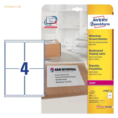 Avery Zweckform Versand-Etiketten 99,1x139 mm 25 Blatt/100 Etiketten w