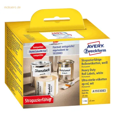 Avery Zweckform Rollen-Etiketten 25x25mm 2 Rolle/1.700 Etiketten weiß