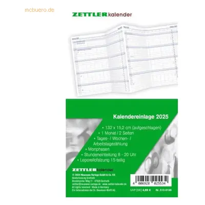 Zettler Kalendereinlage Faltplaner Leporello 8,8x15,2cm 2025