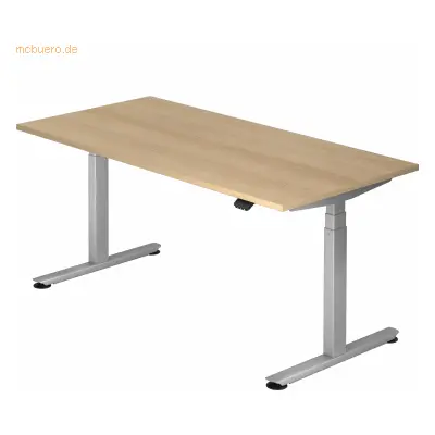 Mcbuero.de Sitz-Steh-Schreibtisch elektrisch 160x80 -127cm Eiche/Silbe