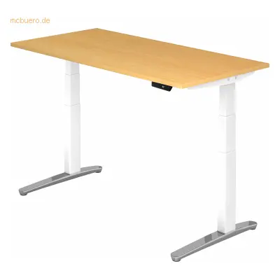 Mcbuero.de Sitz-Steh-Schreibtisch elektrisch 160x80cm Buche/Weiß-alu