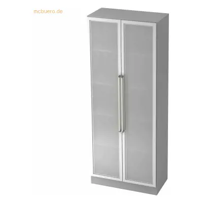 Mcbuero.de Glastürenschrank Solid 5OH BxTxH 80x42x200,4cm Griff CE Gra