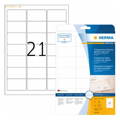 HERMA Etiketten 63,5x38,1 mm transparent klar Folie glänzend 525 Stück