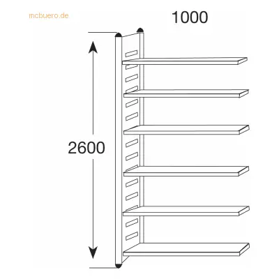 Kerkmann Design-Regal M2 Regalfeld BXHxT 1000x2600x500mm 6 Böden alusi