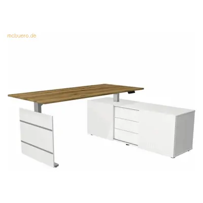 Kerkmann Komplettarbeitsplatz Move 3 180x80x72-120 mit Sideboard silbe