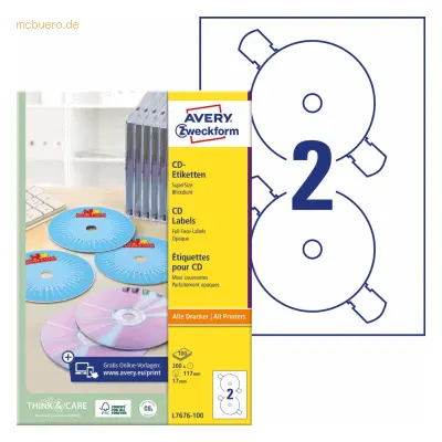 Avery Zweckform CD-Etiketten Inkjet/Laser/Kopier 117mm weiß SuperSize