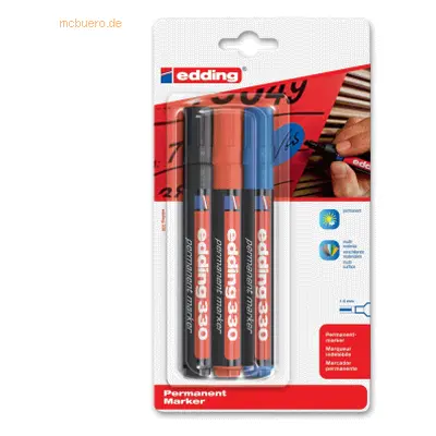 10 x edding Permanentmarker edding 330 nachfüllbar 1-5 mm schwarz, rot