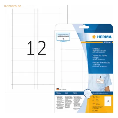 HERMA Einsteck-Namensschilder A4 75x40mm 300 Stück (25 Blatt)