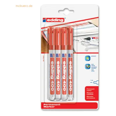 10 x Edding Permanentmarker edding 400 Blisterverpackung VE=4 Stück ro