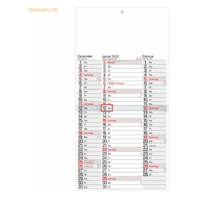 Güss 3-Monatskalender 30x64cm Kalendarium 2025