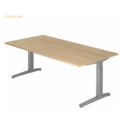 Mcbuero.de Schreibtisch C-Fuß 200x100cm Eiche/Silber