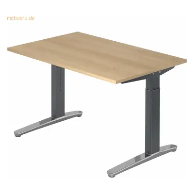 Mcbuero.de Schreibtisch C-Fuß 120x80cm Eiche/Graphit-Alu poliert