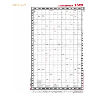 Güss Jahresübersicht A1 hoch 12 Monate im Versandrohr Kalendarium 2025