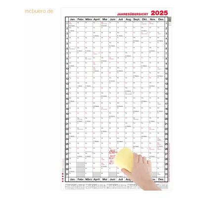 Güss Jahresübersicht A1 hoch 12 Monate abwischbar Kalendarium 2025