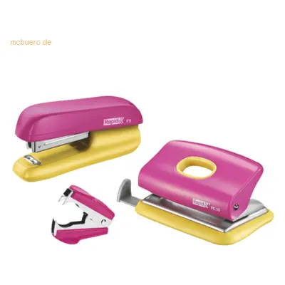 Rapid Schreibtisch-Set Heftgerät F5, Locher FC10, Enthefter C2 pink/ge