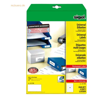 Sigel Etiketten Inkjet/Laser Kopier 48,5x25,4mm VE=1000 Stück (25 Blat