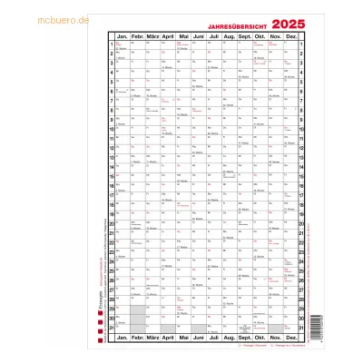 Güss Jahresübersicht A4 12 Monate Kalendarium 2025