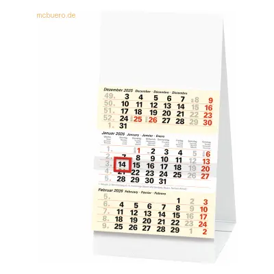 Brunnen Dreimonats-Tischkalender 702 9,7x19cm 3 Monate/Seite 2026