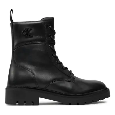 Calvin Klein Jeans Schnürstiefeletten Combat Boot Mid Zip Lth In Calf YW0YW01550 Schwarz