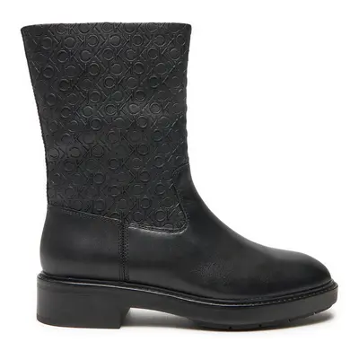 Calvin Klein Stiefeletten Flat Ankle Boot Mono Mix HW0HW02195 Schwarz