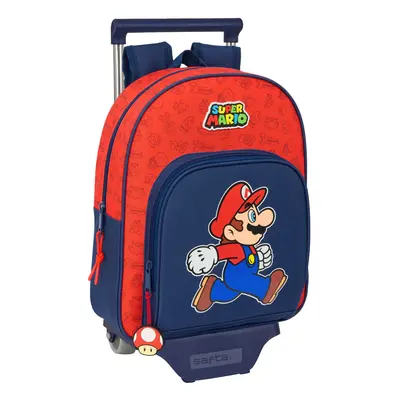 Schulrucksack mit Rädern Super Mario Trick Rot Dunkelblau 28 x 34 x 10 cm