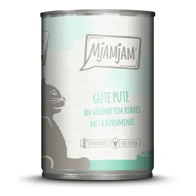 MJAMJAM Leckere Mahlzeit 400g Dose Katzennassfutter Sparpaket 12 x 400 Gramm gute Pute an gedämp