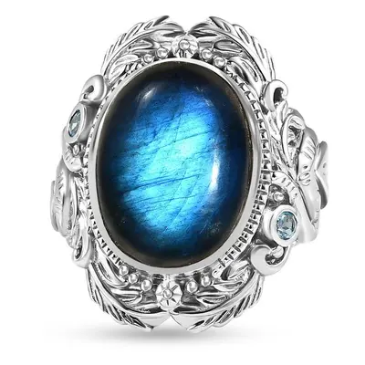 AAA Labradorit und blauer Topas-Cocktail-Ring im Handwerker-Stil - 13 11 ct.