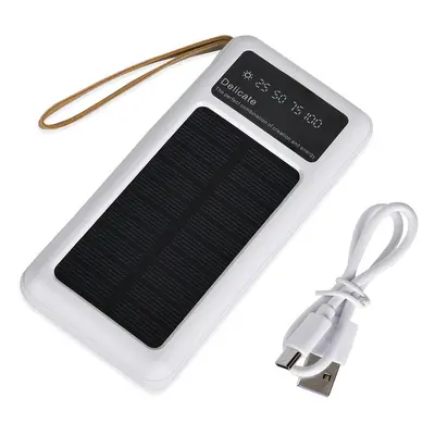 10.000mAh Solar Powerbank kompakt mit integriertem Kabel und LED-Anzeige weiß